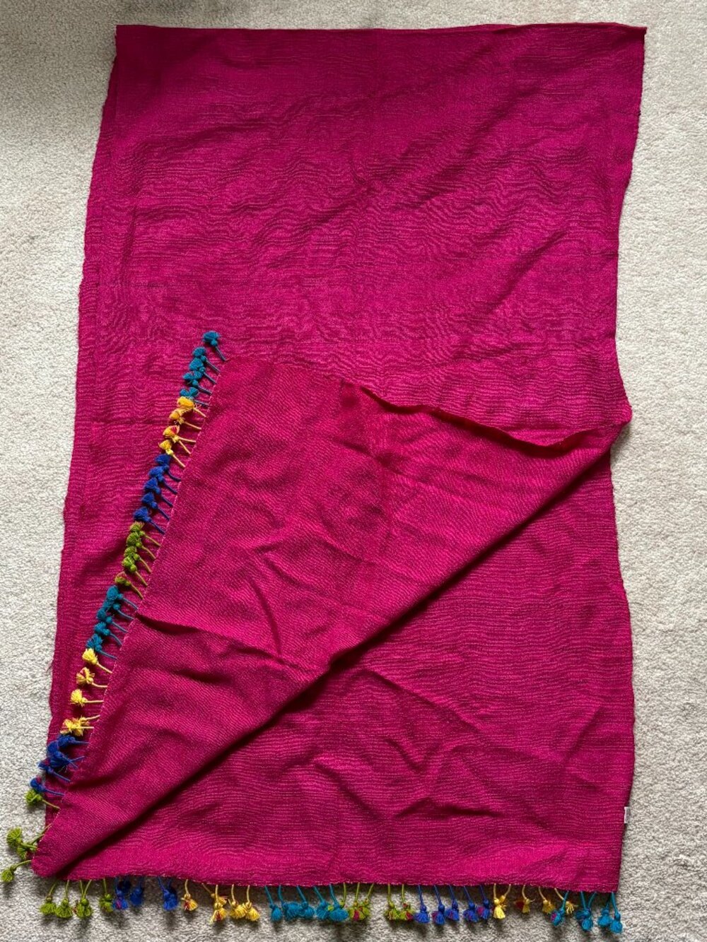 Fabindia fuchsia hot pink wool silk dupatta scarf stole shawl 81 x 25 inches